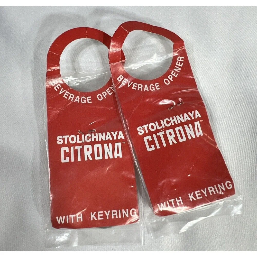 2 Stolichnaya Citrona Red Beverage Bottle Openers with Keyrings Boelter USA